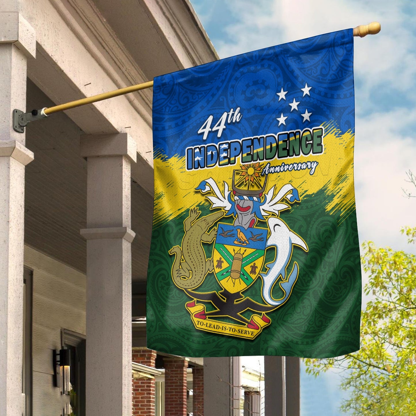 Solomon Islands Flag Happy 44th Independence Anniversary Polynesian Pattern