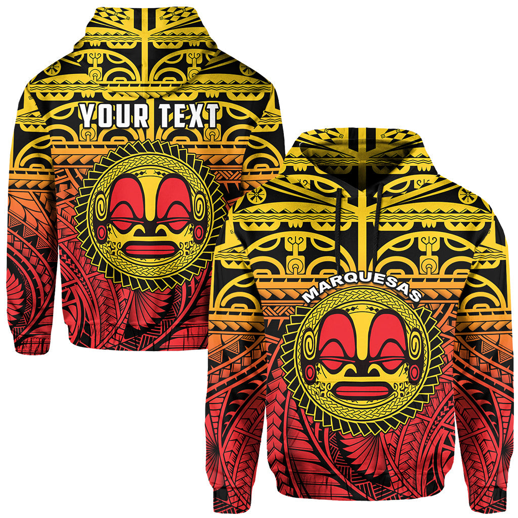 Custom Text Marquesas Islands Hoodie Mata Tiki Polynesian Pattern