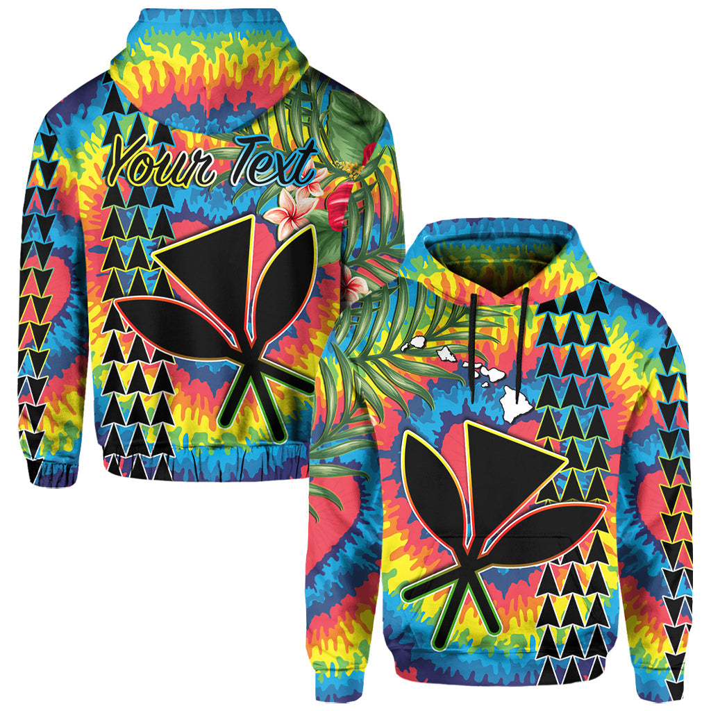 ( Personalised) Hawaii Rainbow Tie Dye Hoodie Flowers Polynesian Hawaiian Tribal