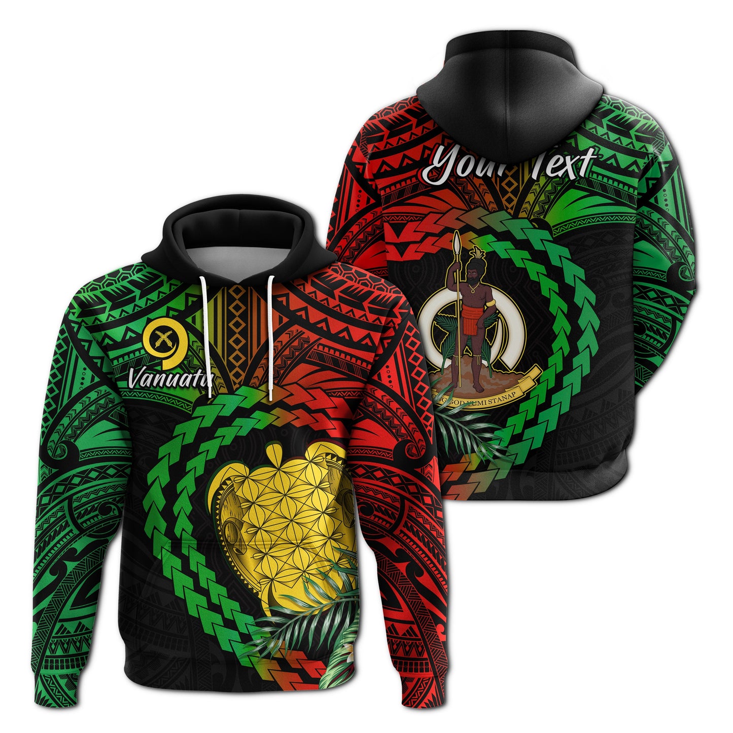 ( Personalised) Vanuatu Heart Polynesian Hoodie Turtle Sand Drawings