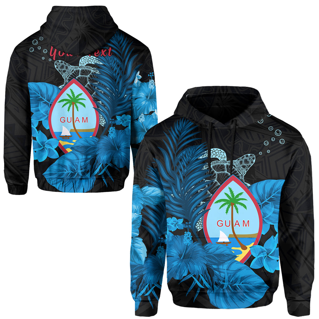 ( Personalised) Guam Seal Hoodie Polynesian Turtle with Flowers Version Blue