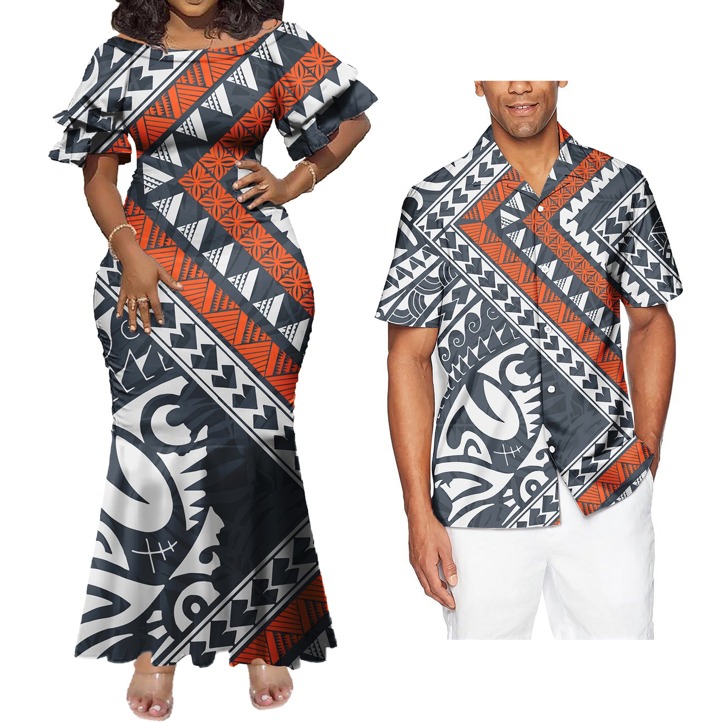 Mermaid Bodycon Dresses and Hawaiian Shirt Polynesian Tropical Vintage Pattern Matching Outfit