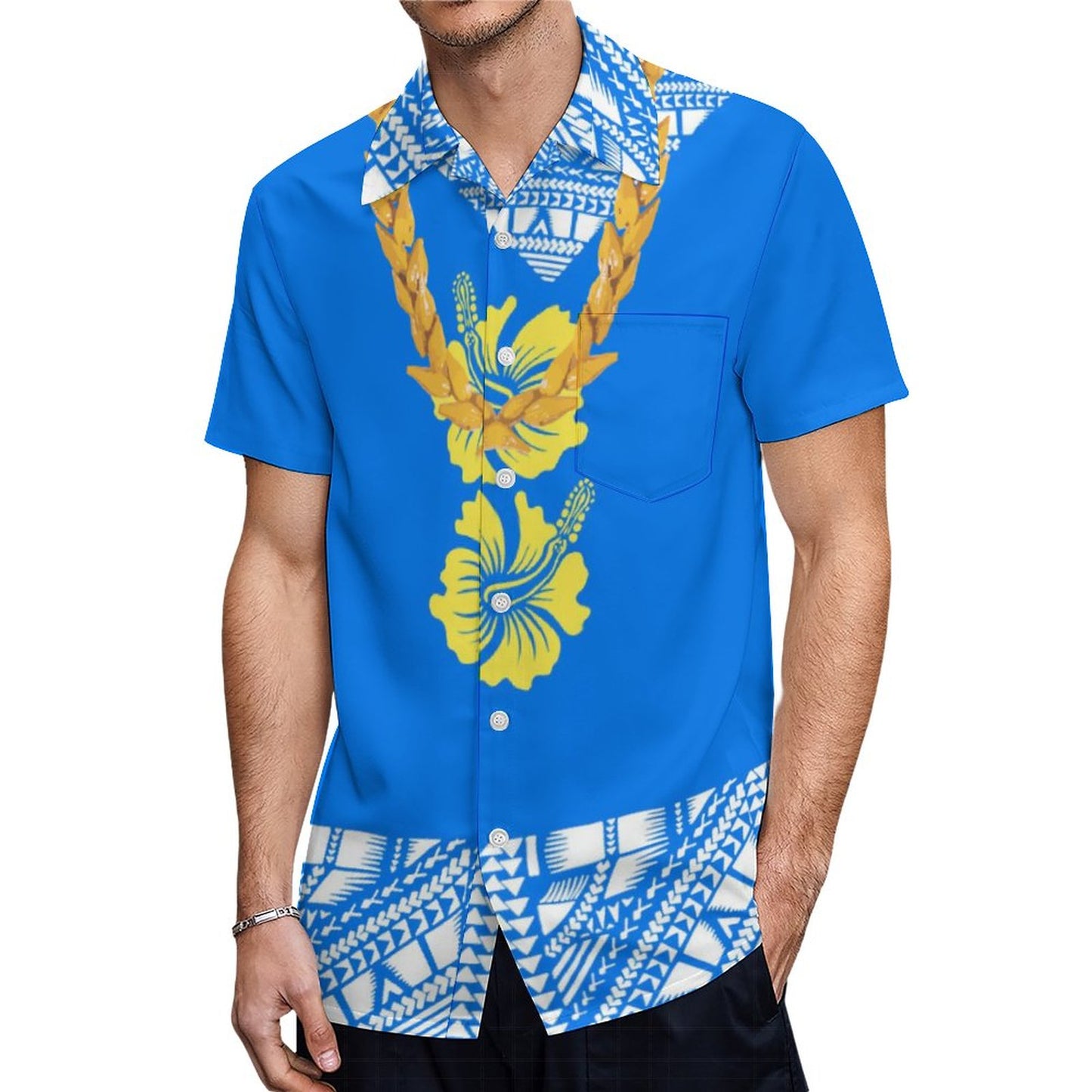 Samoa Yellow Necklace Polynesian Tribal Hawaiian Shirt Summer Island Short Sleeve Shirt For Him