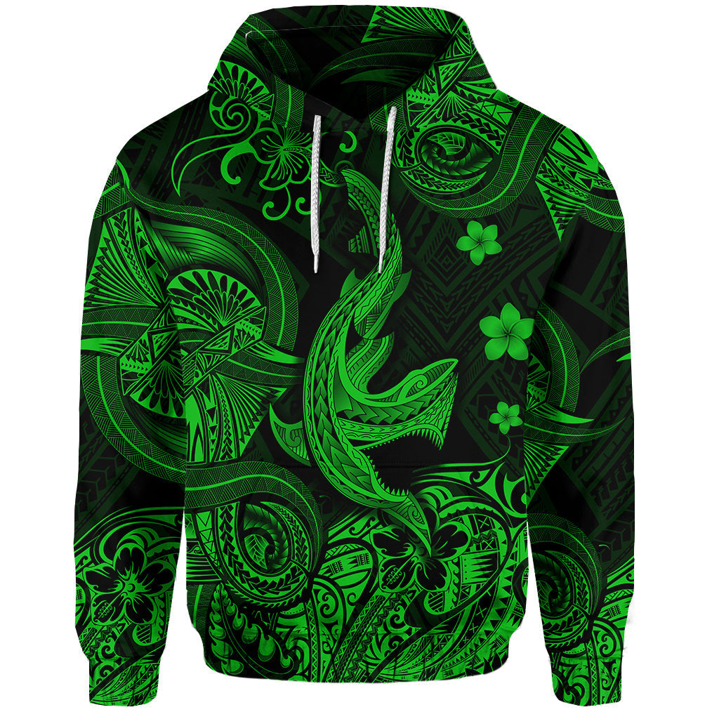 Hawaii Angry Shark Polynesian Hoodie Unique Style Green