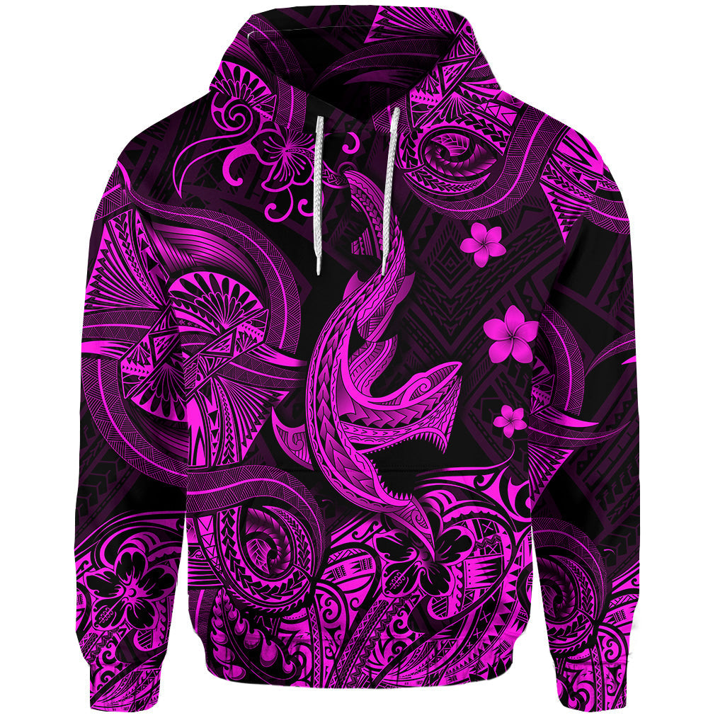 ( Personalised) Hawaii Angry Shark Polynesian Hoodie Unique Style Pink