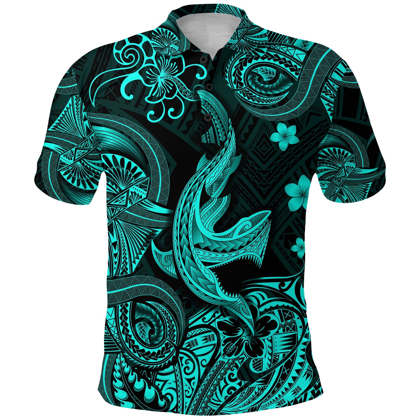 Hawaii Angry Shark Polynesian Polo Shirt Unique Style - Turquoise Shirt