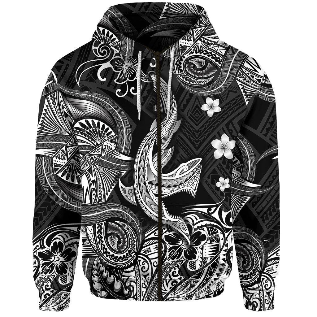 ( Personalised) Hawaii Angry Shark Polynesian Zip Hoodie Unique Style Black