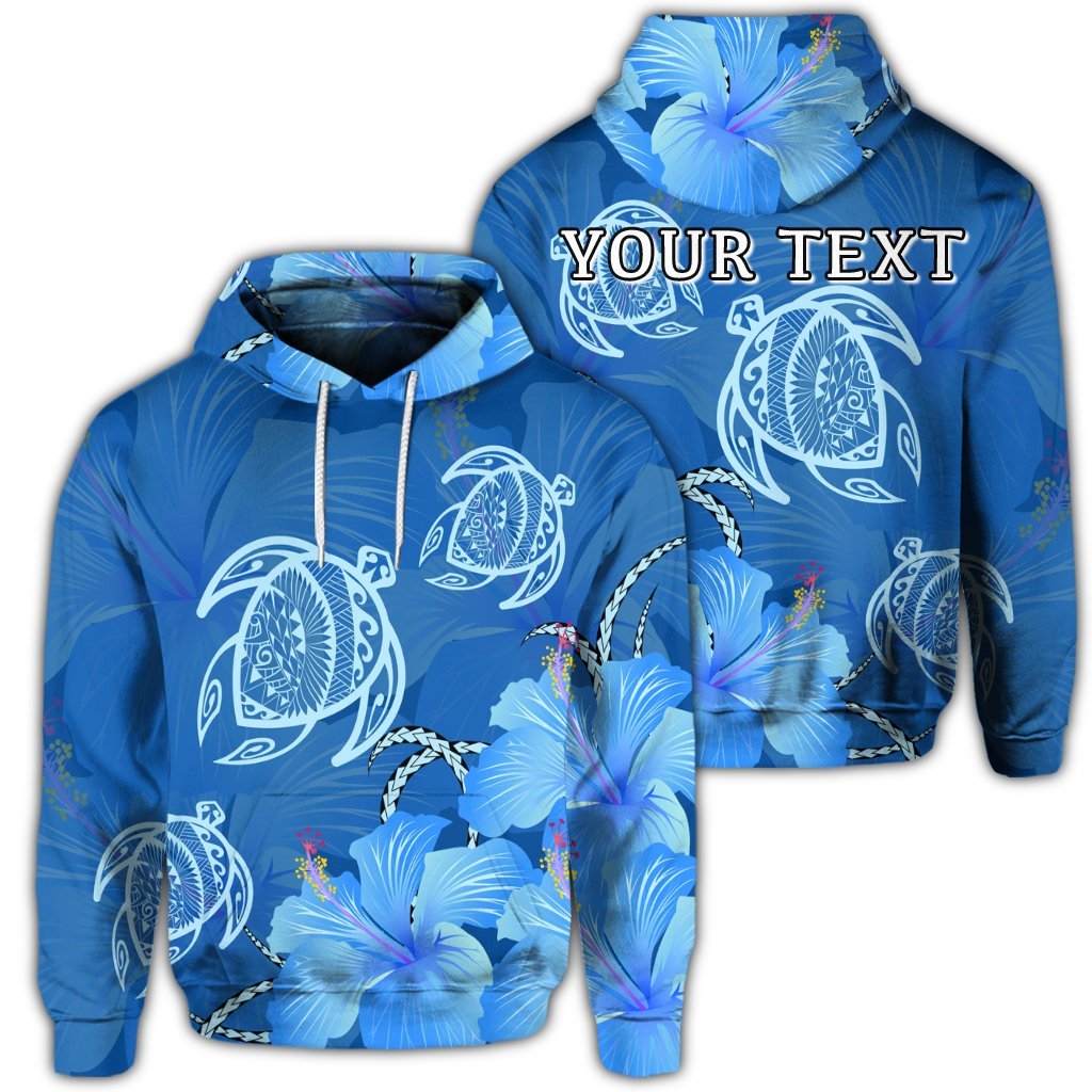 (Personalised) Hawaii Blue Hibiscus Turtle Polynesian Hoodie AH