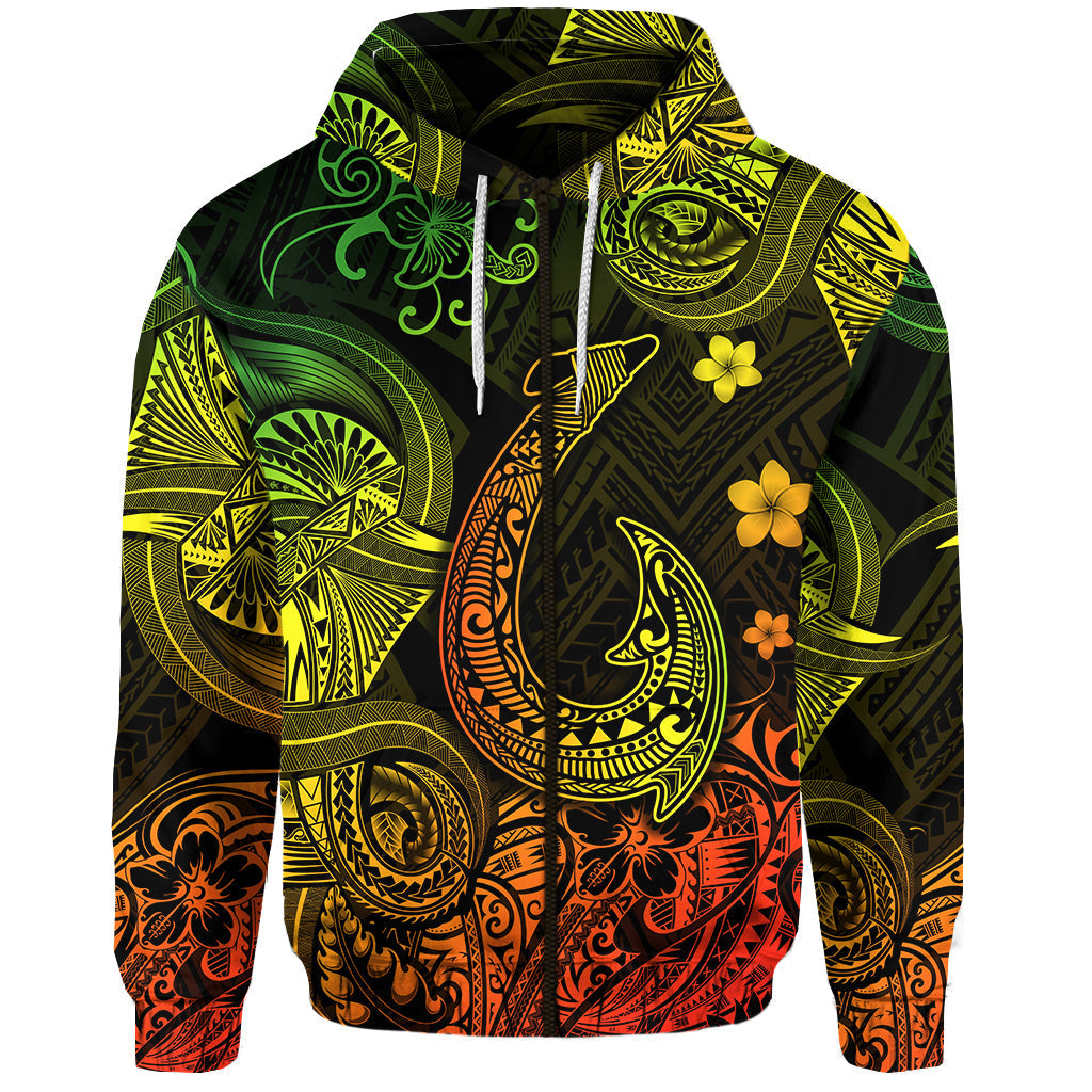Hawaii Fish Hook Polynesian Zip Hoodie Unique Style Reggae