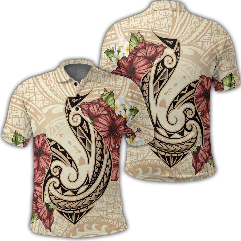 Hawaii Fish Hook Hibiscus Plumeria Polynesian Polo Shirt - AH