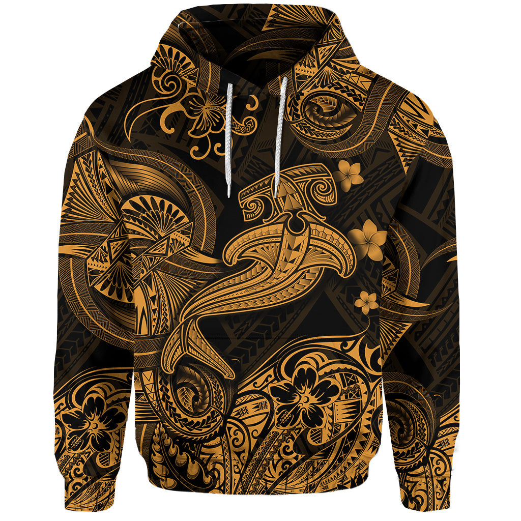 Hawaii Hammer Shark Polynesian Hoodie Unique Style Gold Tropical Pattern Hoodie