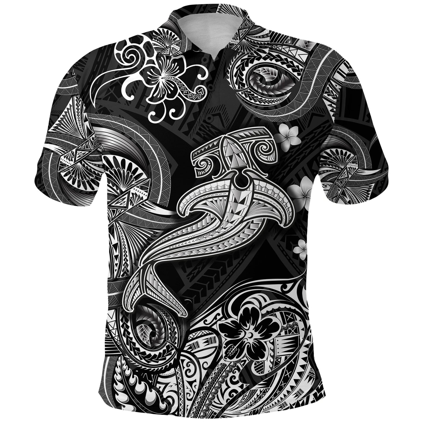 Hawaii Hammer Shark Polynesian Polo Shirt Unique Style - Black