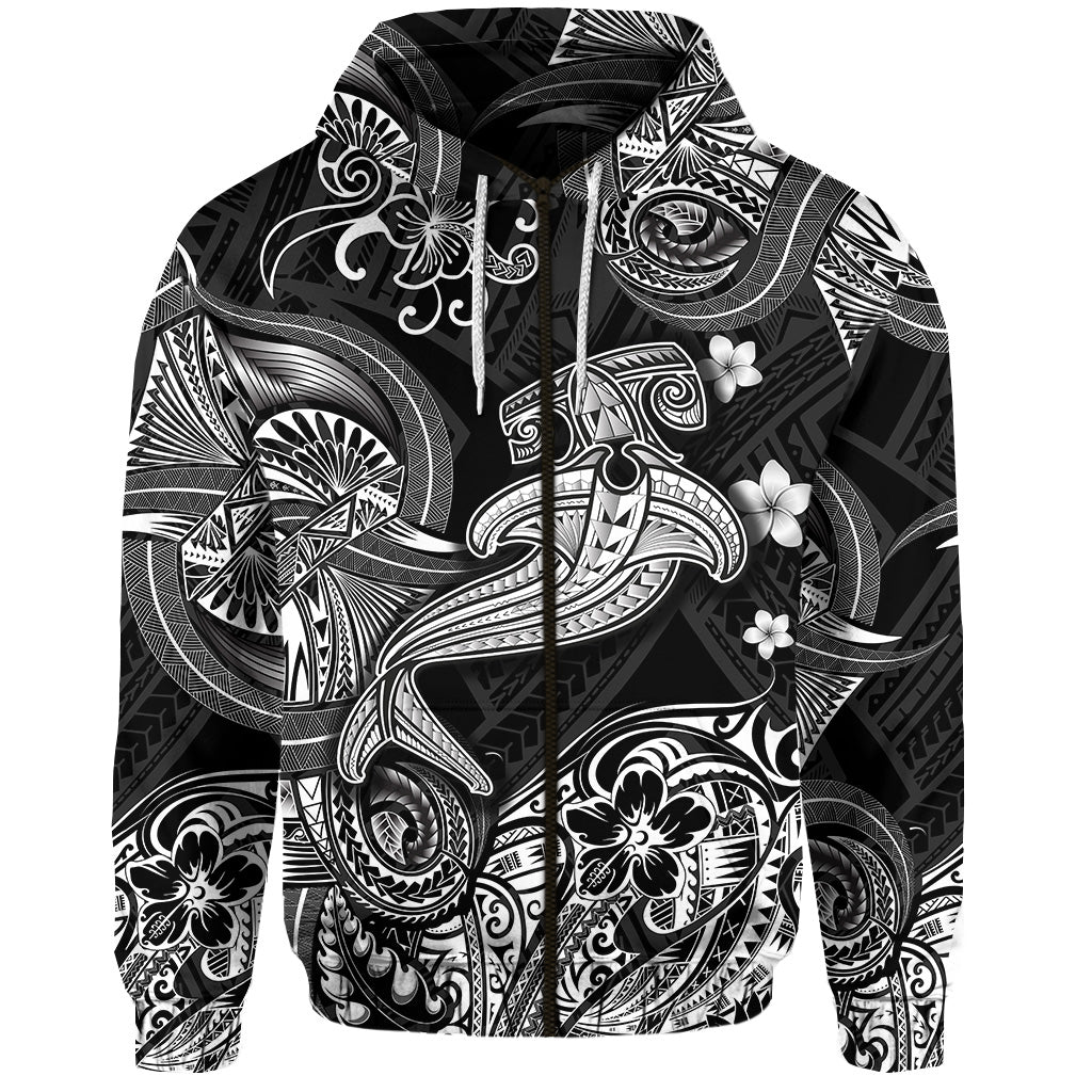 ( Personalised) Hawaii Hammer Shark Polynesian Zip Hoodie Unique Style Black