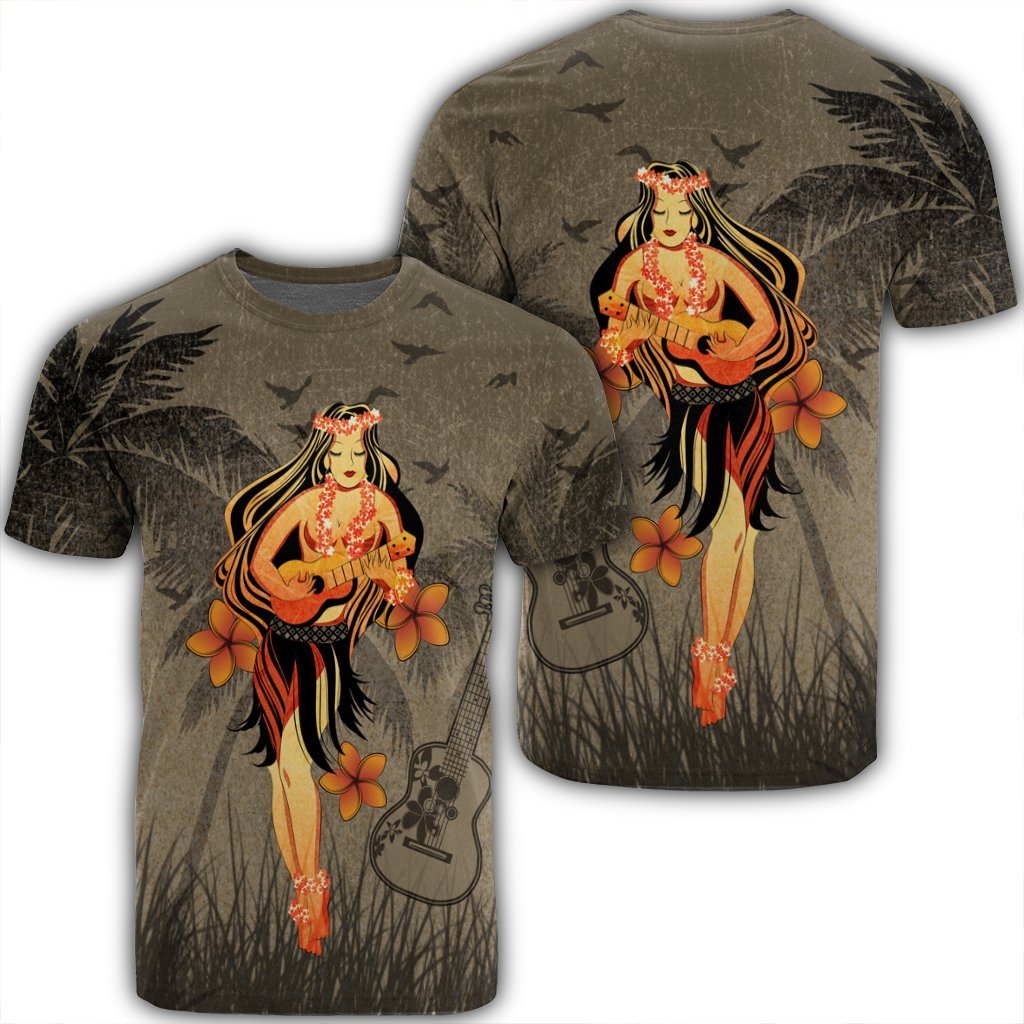 Hawaii Hula Girl Ukulele Plumeria T Shirt AH