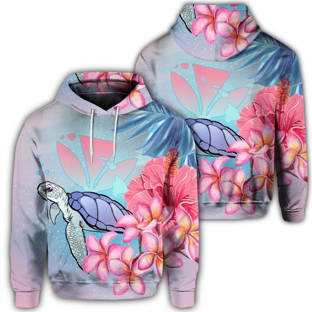 Hawaiian Map Kanaka Turtle Galaxy Night Plumeria Hibiscus Hoodie