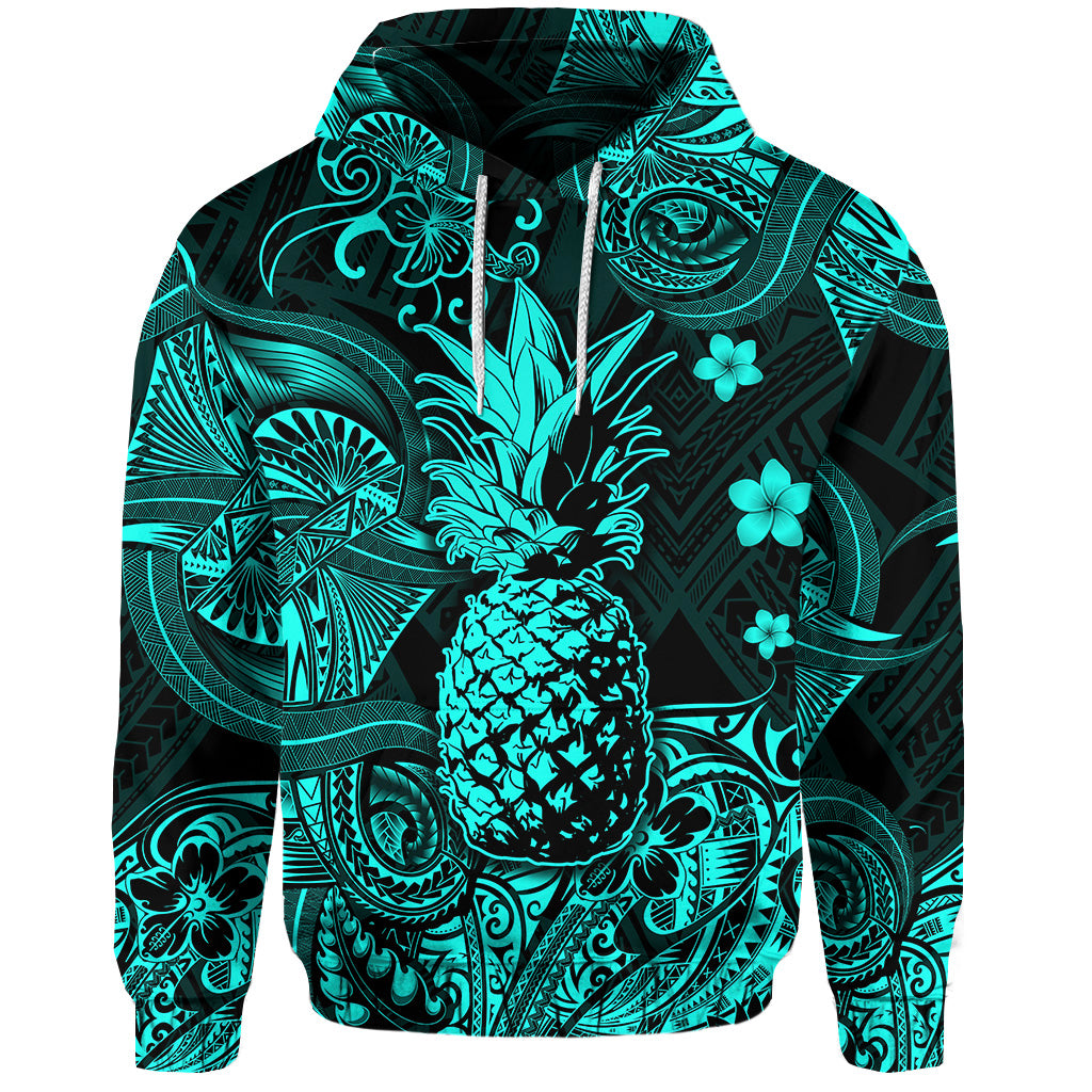 ( Personalised) Hawaii Pineapple Polynesian Hoodie Unique Style Turquoise