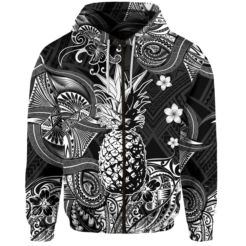 Hawaii Pineapple Polynesian Zip Hoodie Unique Style Blackk