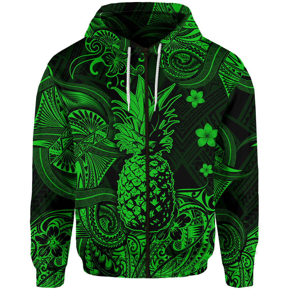 Hawaii Pineapple Polynesian Zip Hoodie Unique Style Green