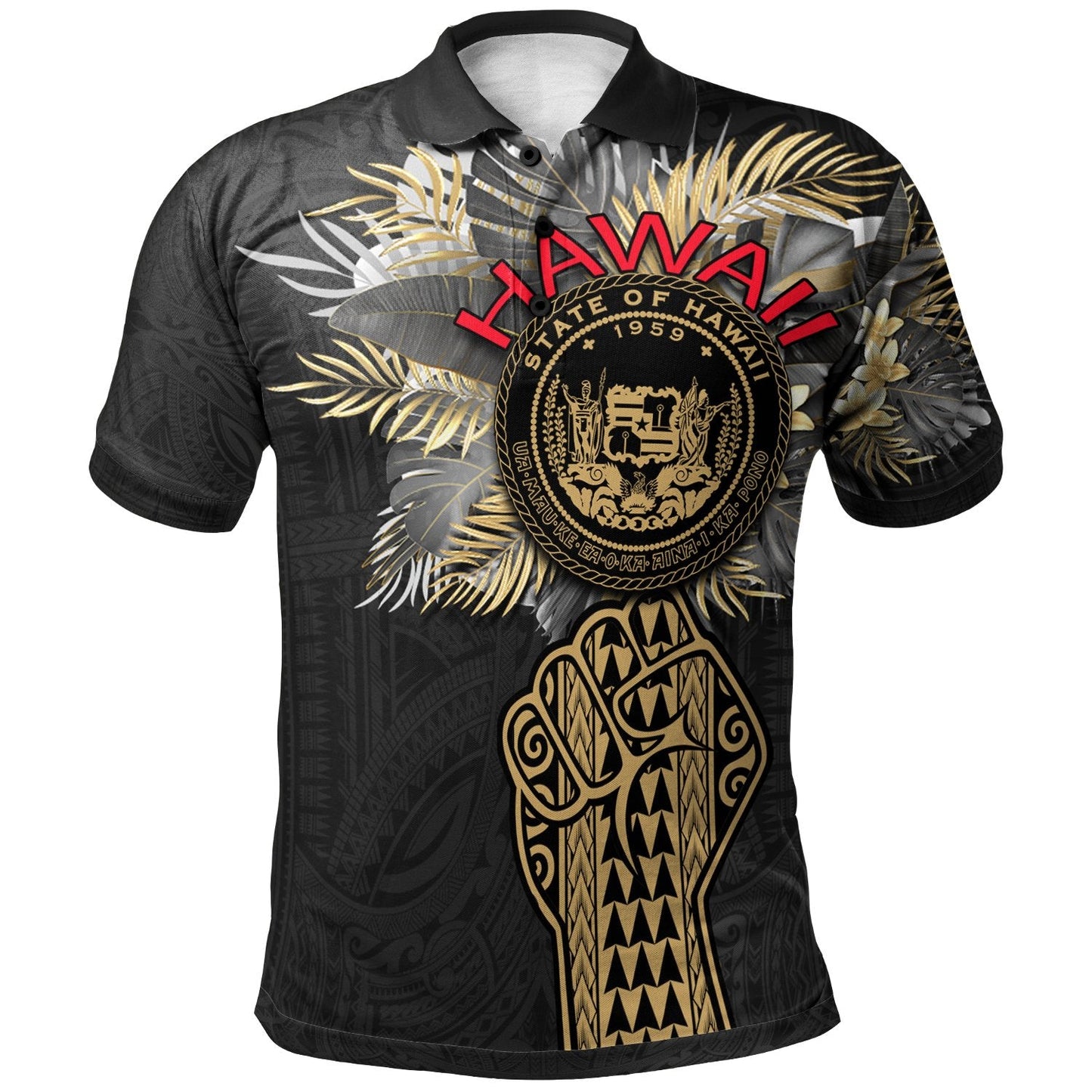 Hawaii Polo Shirt - Coat Of Arm Clenched Fist
