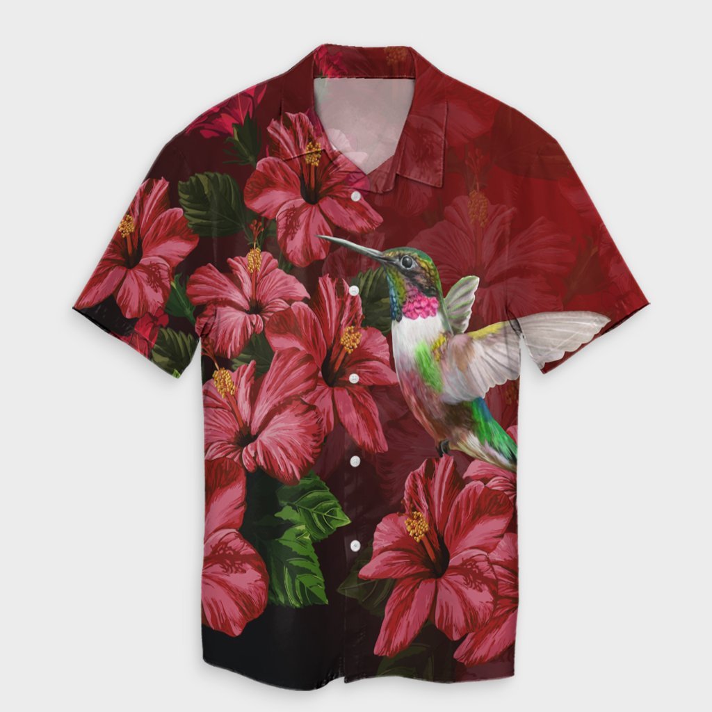 Hawaii Red Hibiscus Humming Bird Hawaiian Shirt - AH