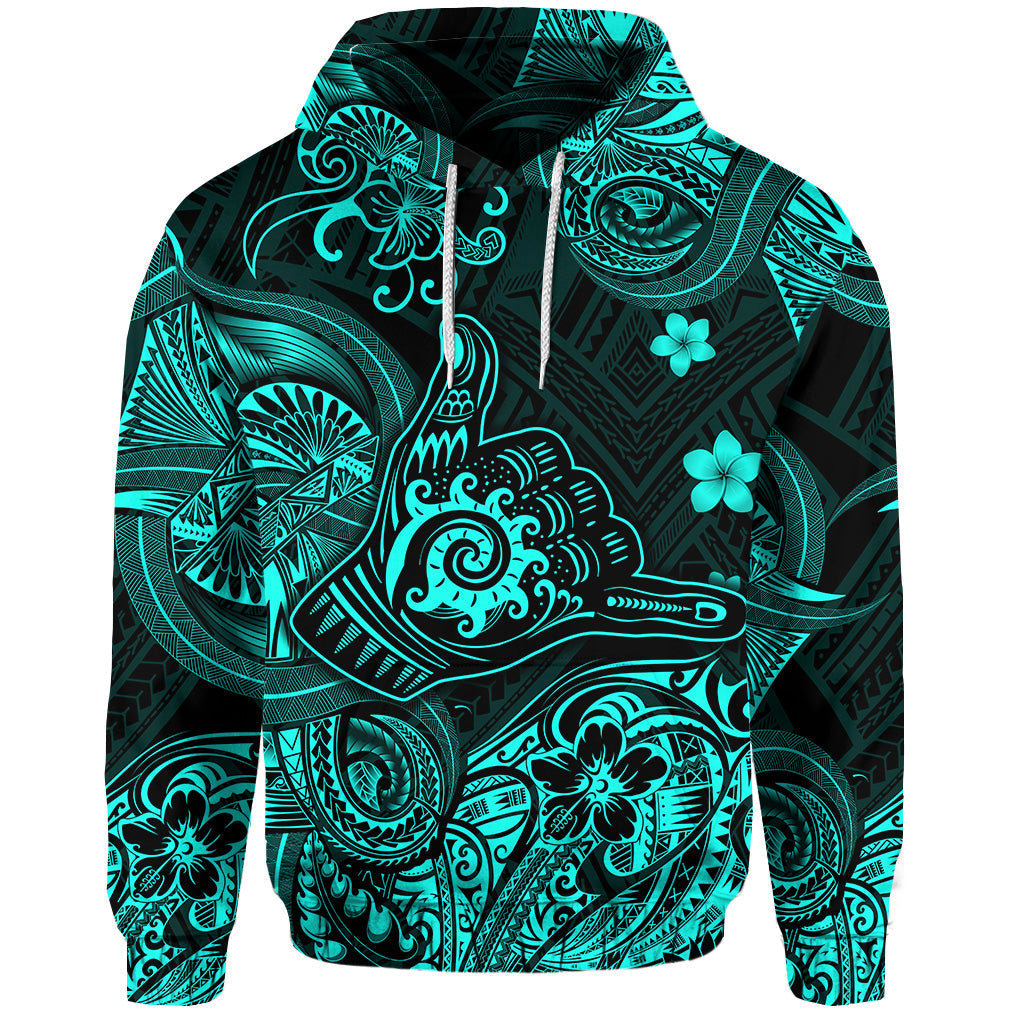 ( Personalised) Hawaii Shaka Polynesian Hoodie Unique Style Turquoise