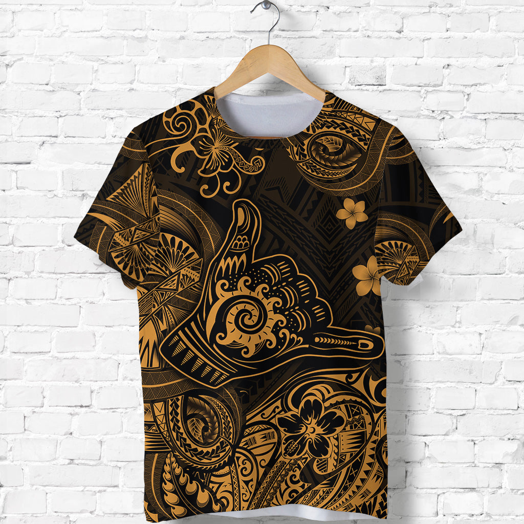 Hawaii Shaka Polynesian T Shirt Unique Style Gold