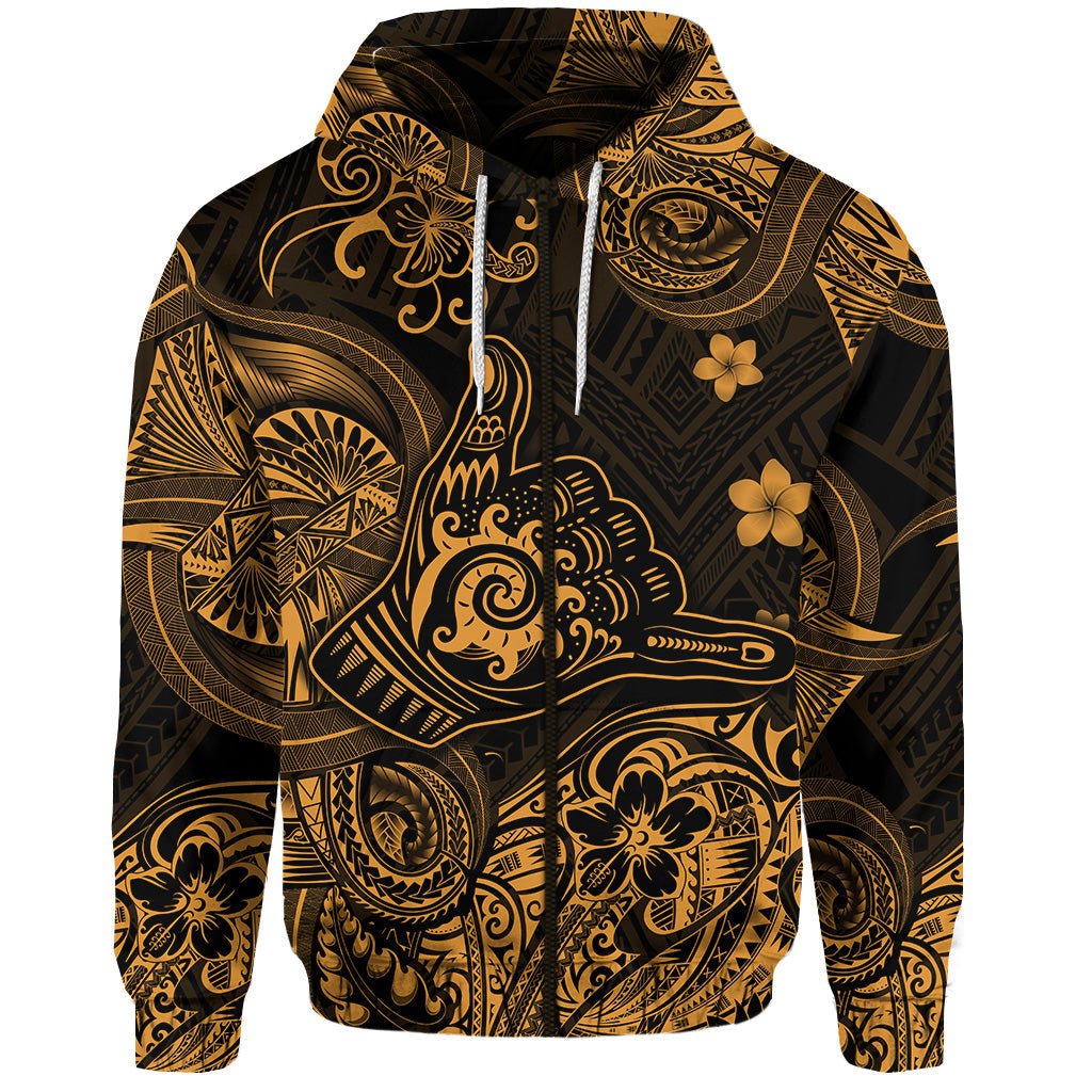 ( Personalised) Hawaii Shaka Polynesian Zip Hoodie Unique Style Gold