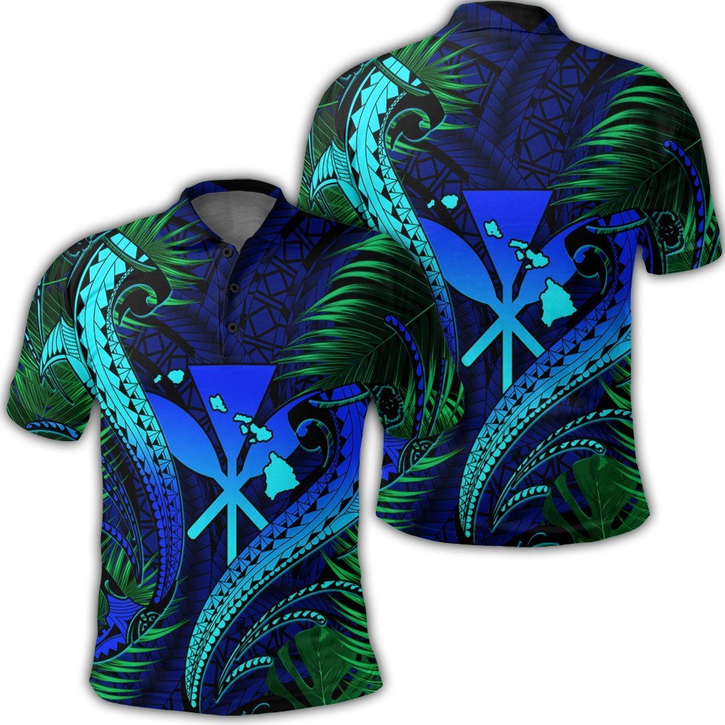 Hawaii Shark Polynesian Tropical Polo Shirt - Blue - AH