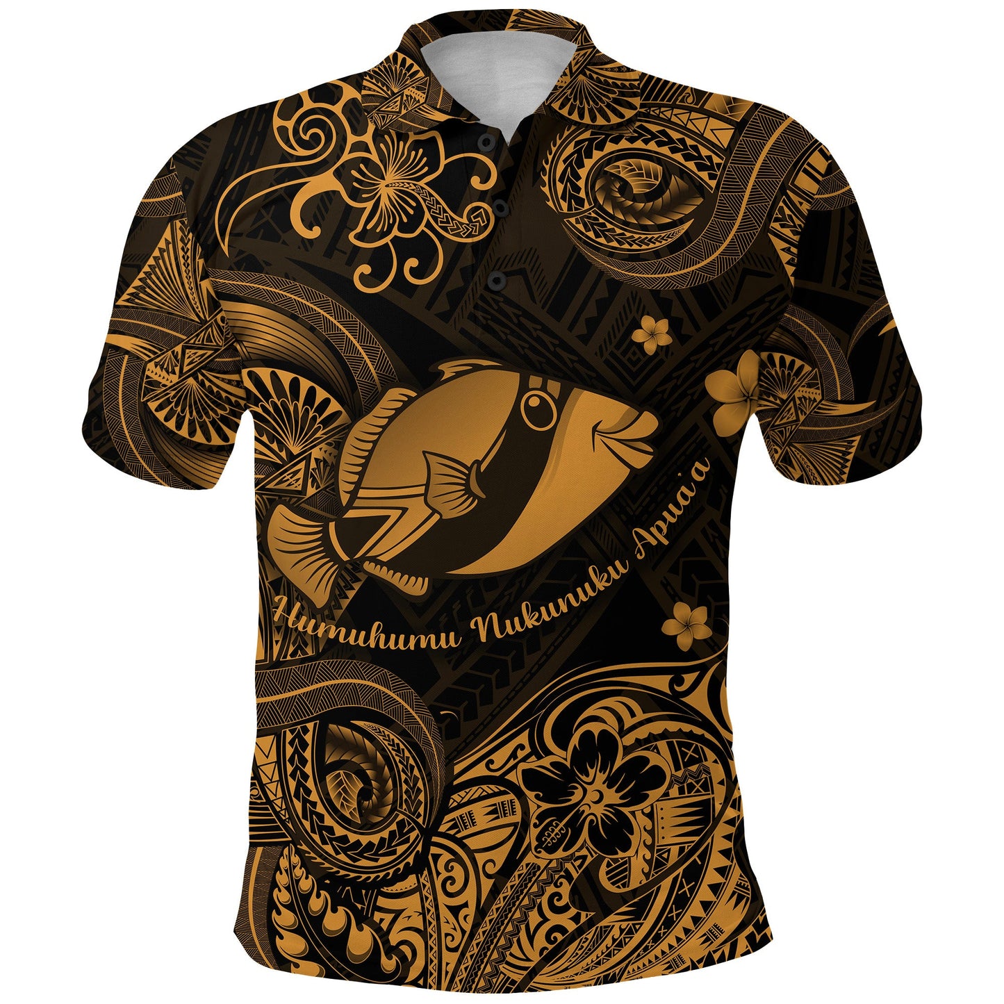 Hawaii State Fish: Humuhumu Nukunuku Apua'a Polynesian Polo Shirt Unique Style - Gold