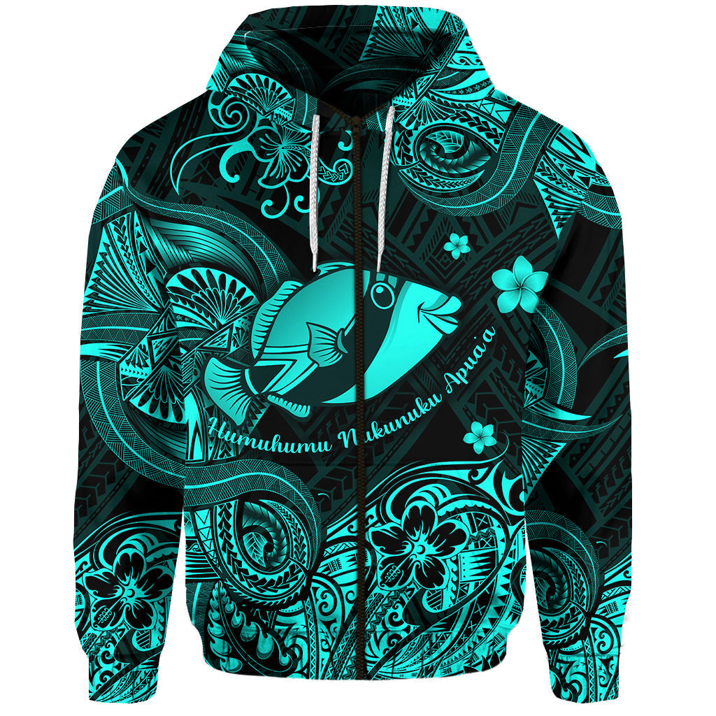 Hawaii State Fish: Humuhumu Nukunuku Apua'a Polynesian Zip Hoodie Unique Style Turquoise