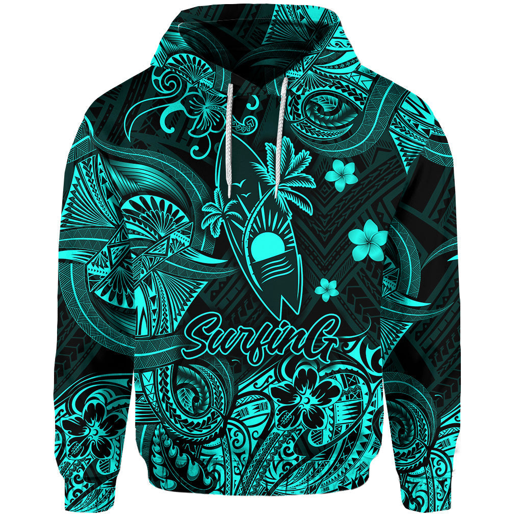 ( Personalised) Hawaii Surfing Polynesian Hoodie Unique Style Turquoise