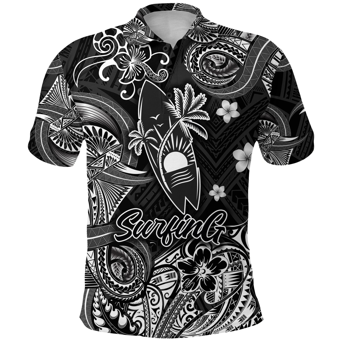 Hawaii Surfing Polynesian Polo Shirt Unique Style - Black