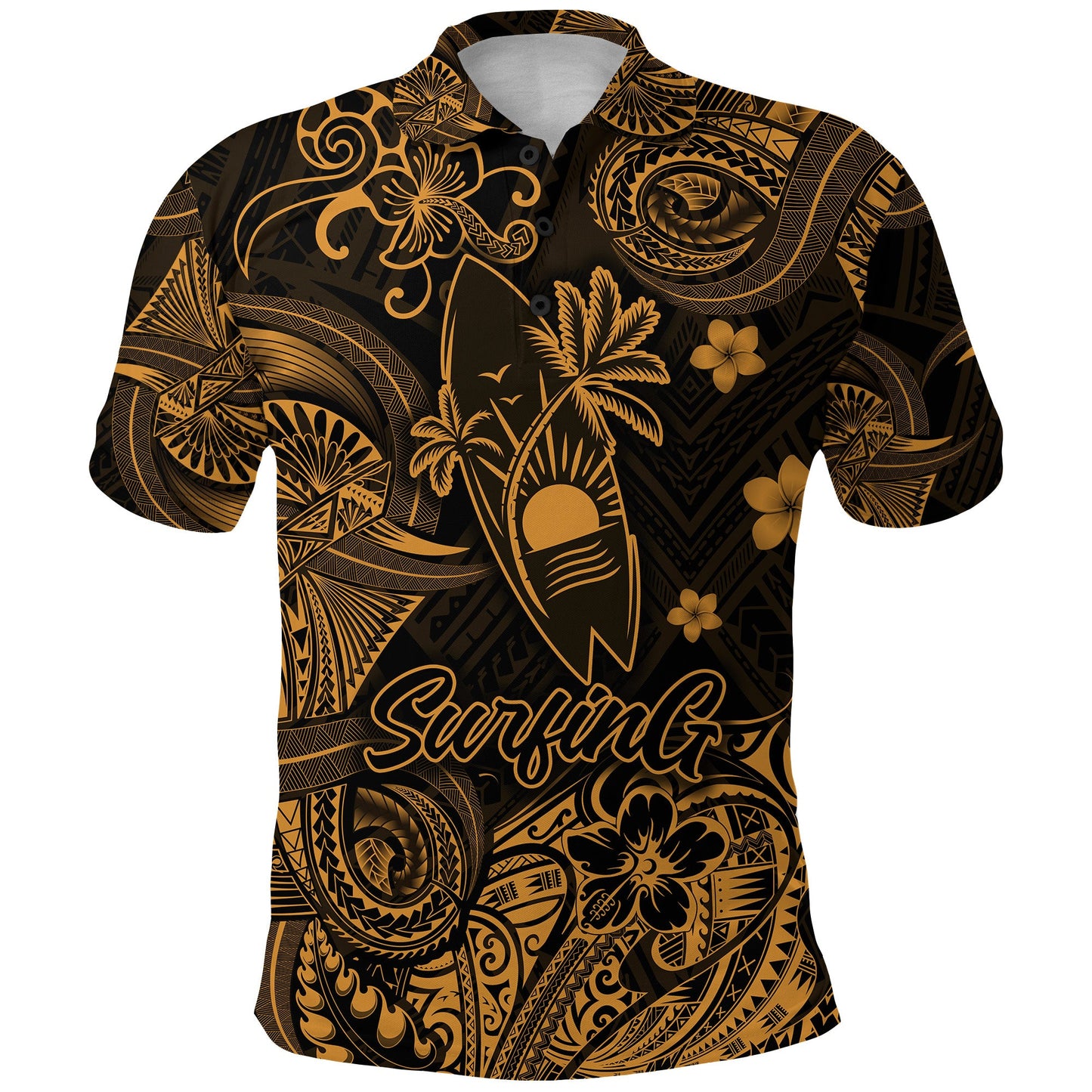 Hawaii Surfing Polynesian Polo Shirt Unique Style - Gold