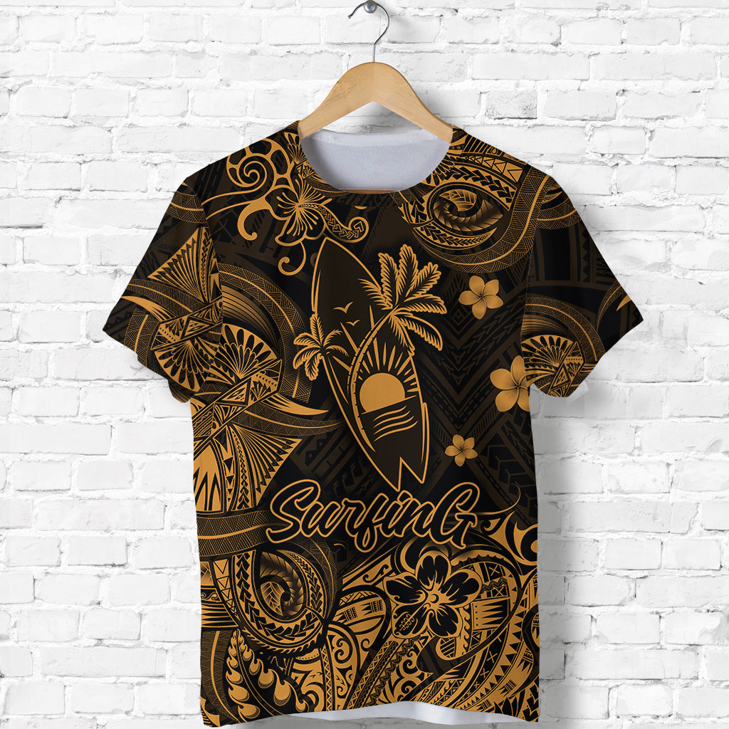 Hawaii Surfing Polynesian T Shirt Unique Style Gold