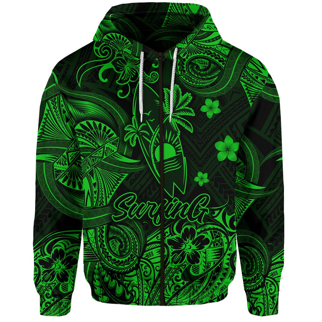 Hawaii Surfing Polynesian Zip Hoodie Unique Style Green