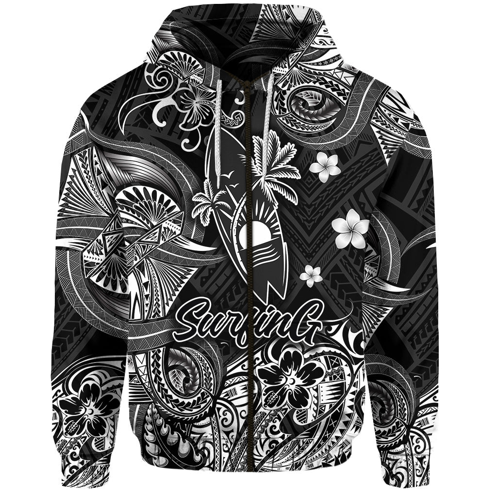 ( Personalised) Hawaii Surfing Polynesian Zip Hoodie Unique Style Black k