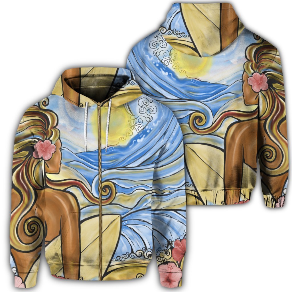 Hawaii The Girl Surfing Wave Zip Hoodie