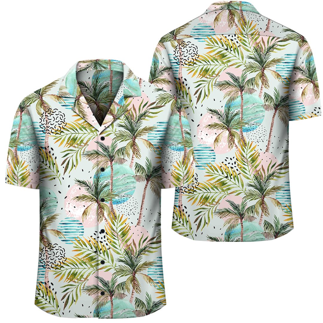 Hawaii Tropical Watercolor Palm Tree Leaf Hawaiian Shirt
