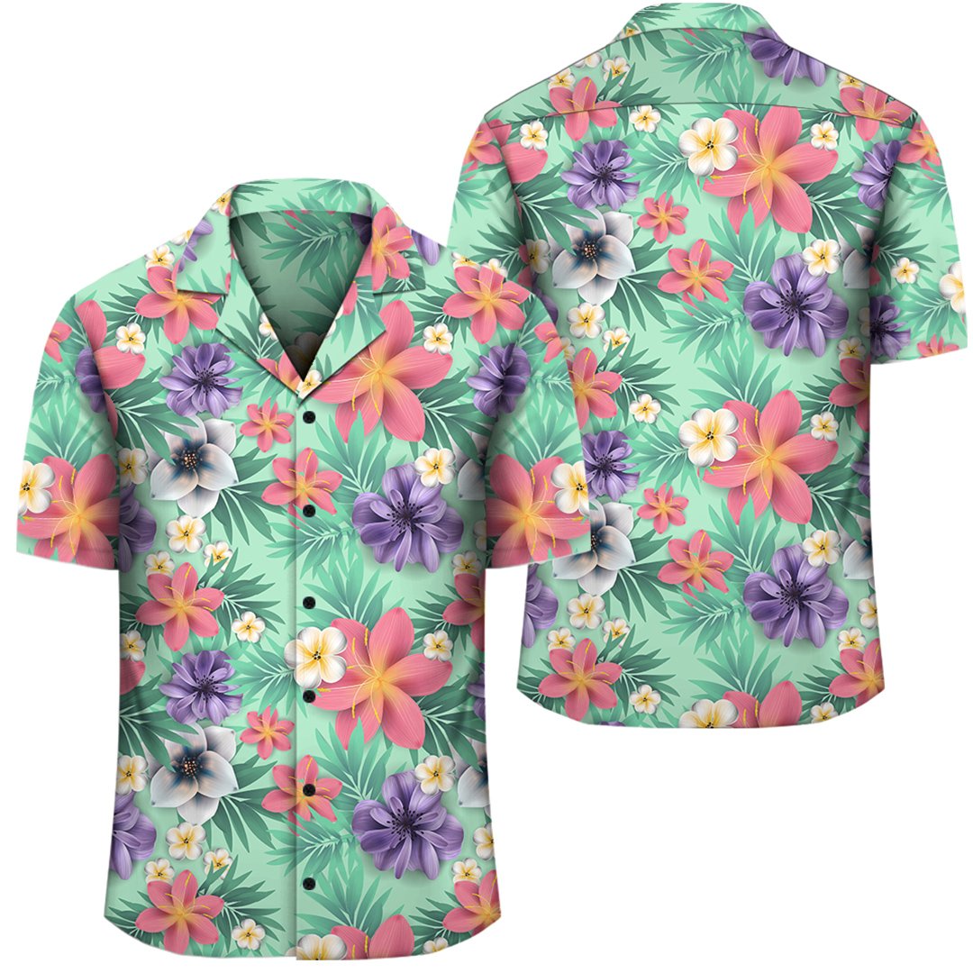 Hawaii Tropical flower, blossom cluster seamless pattern Tropical Flowers Palm Leaves Plant And Leaf Hawaiian Shirt