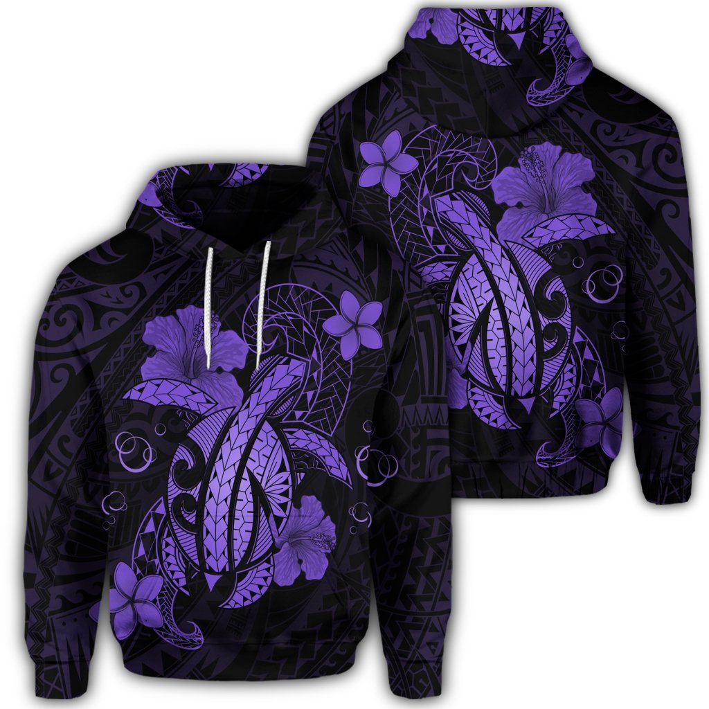 Hawaiian Turtle Flower Polynesian Hoodie Purple