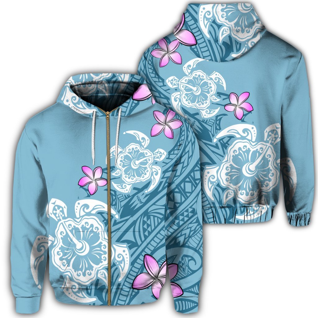 Hawaii Turtle Plumeria Polynesian Simple Zip Hoodie