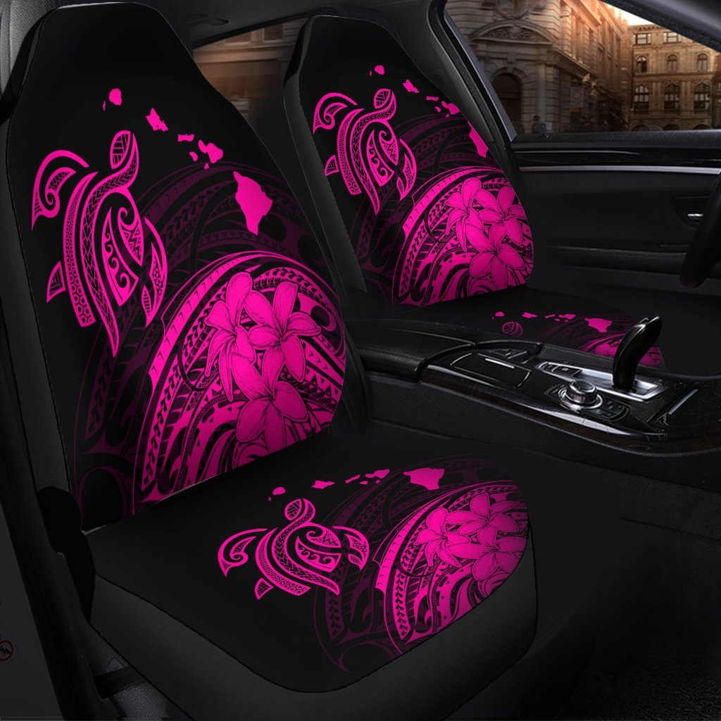 Hawaii Turtle Polynesian Map Plumeria Car Seat Covers Pink AH