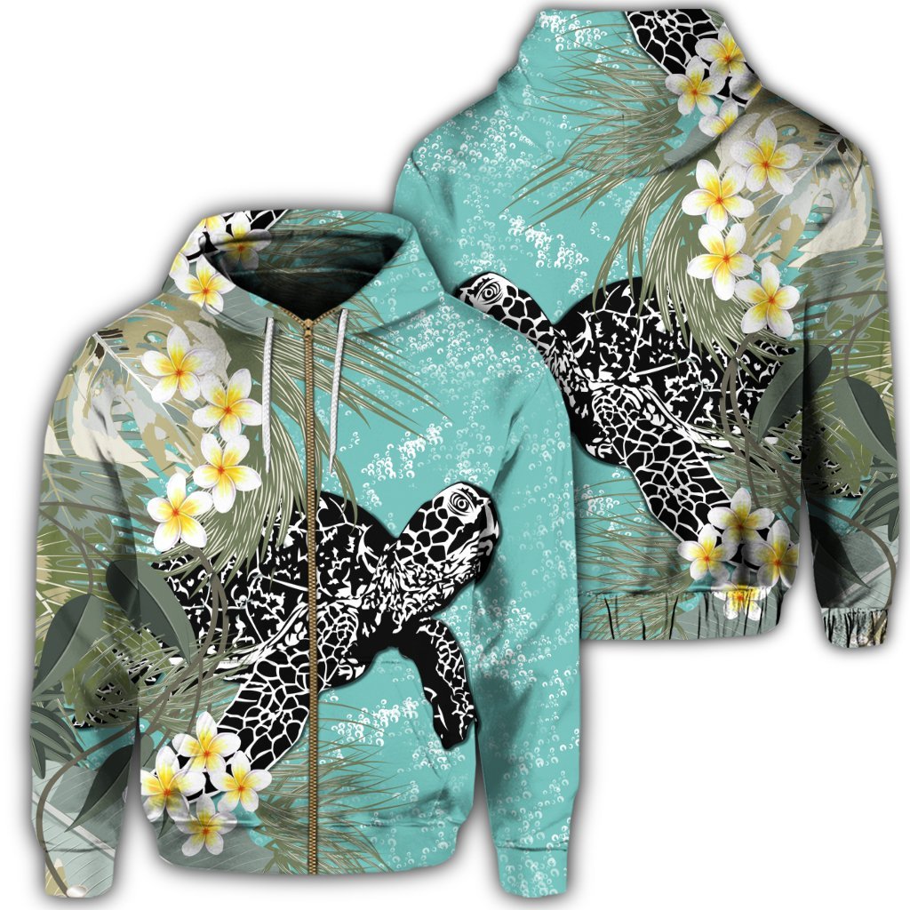 Hawaii Turtle Sea Plumeria Zip Hoodie