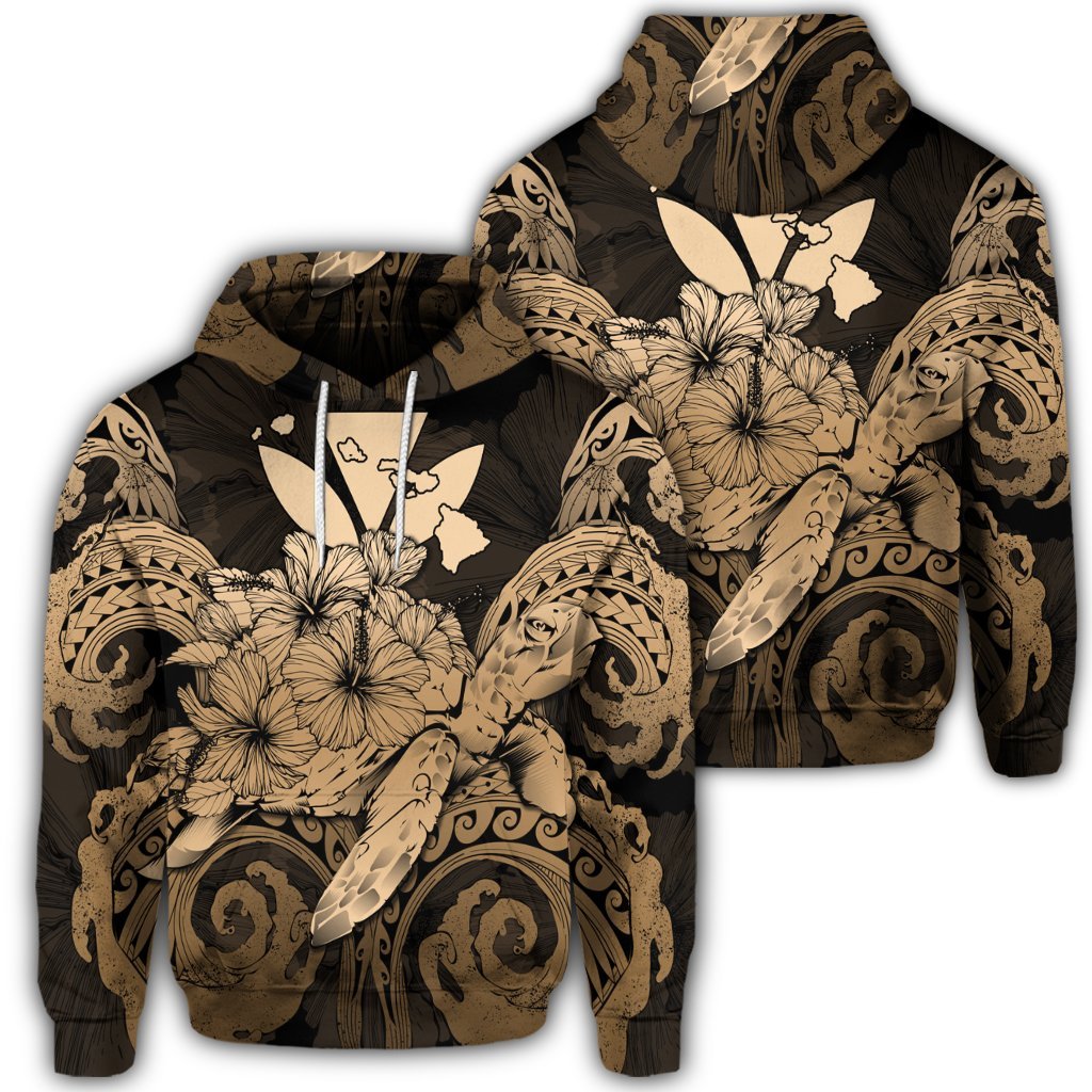 Hawaiian Turtle Wave Polynesian Hoodie Hey Style Gold