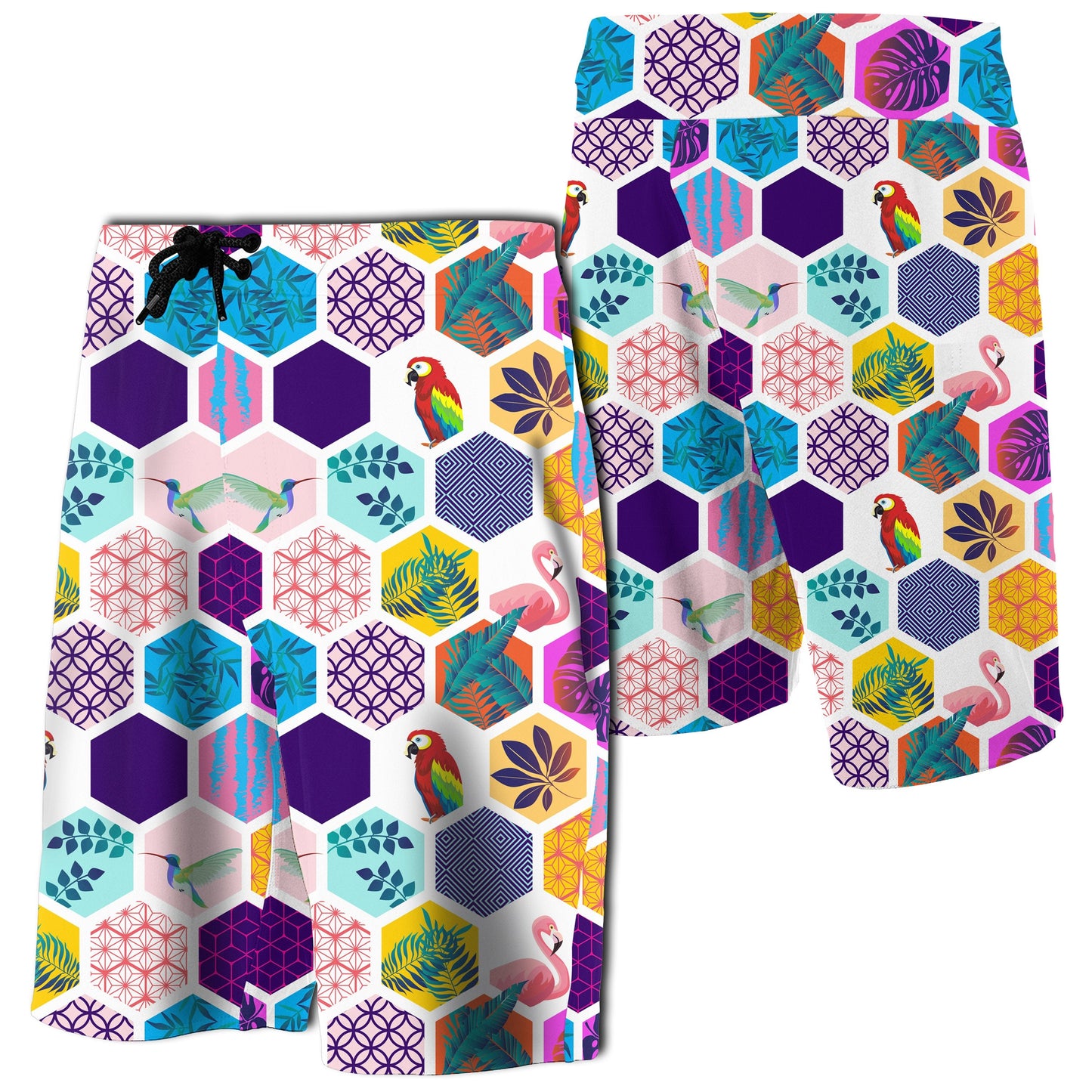 Hawaii Parrot Toucans Hummingbird Flamingo Tropica Board Shorts