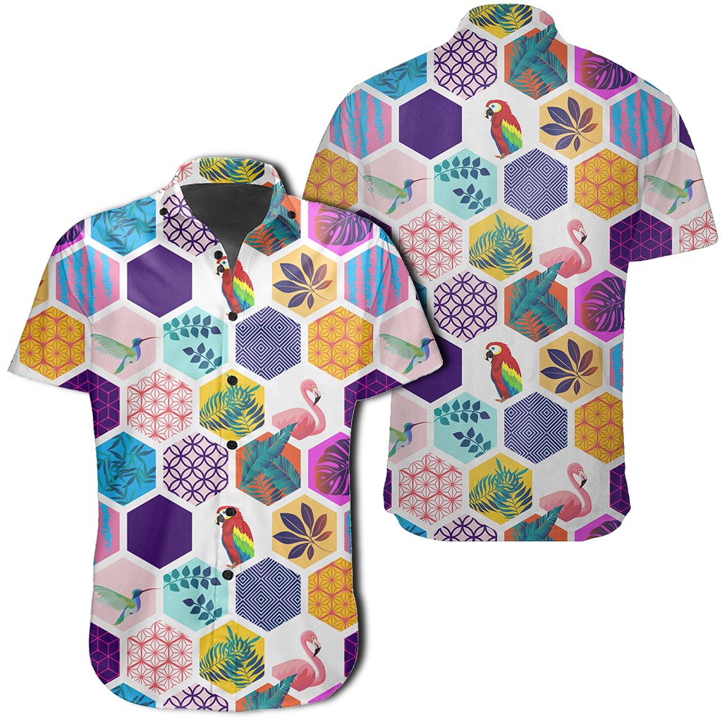 Hawaiian Shirt - Parrot Toucans Hummingbird Flamingo tropical Leaves Shirt