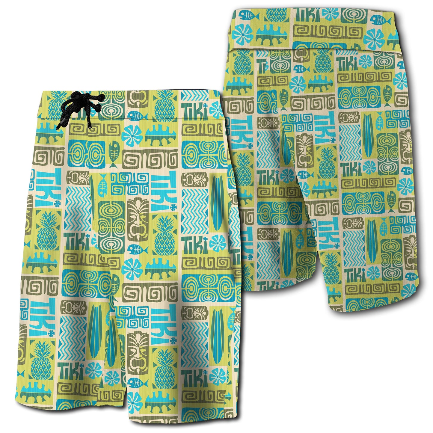 Hawaii Seamless Exotic Tiki Pattern Board Shorts