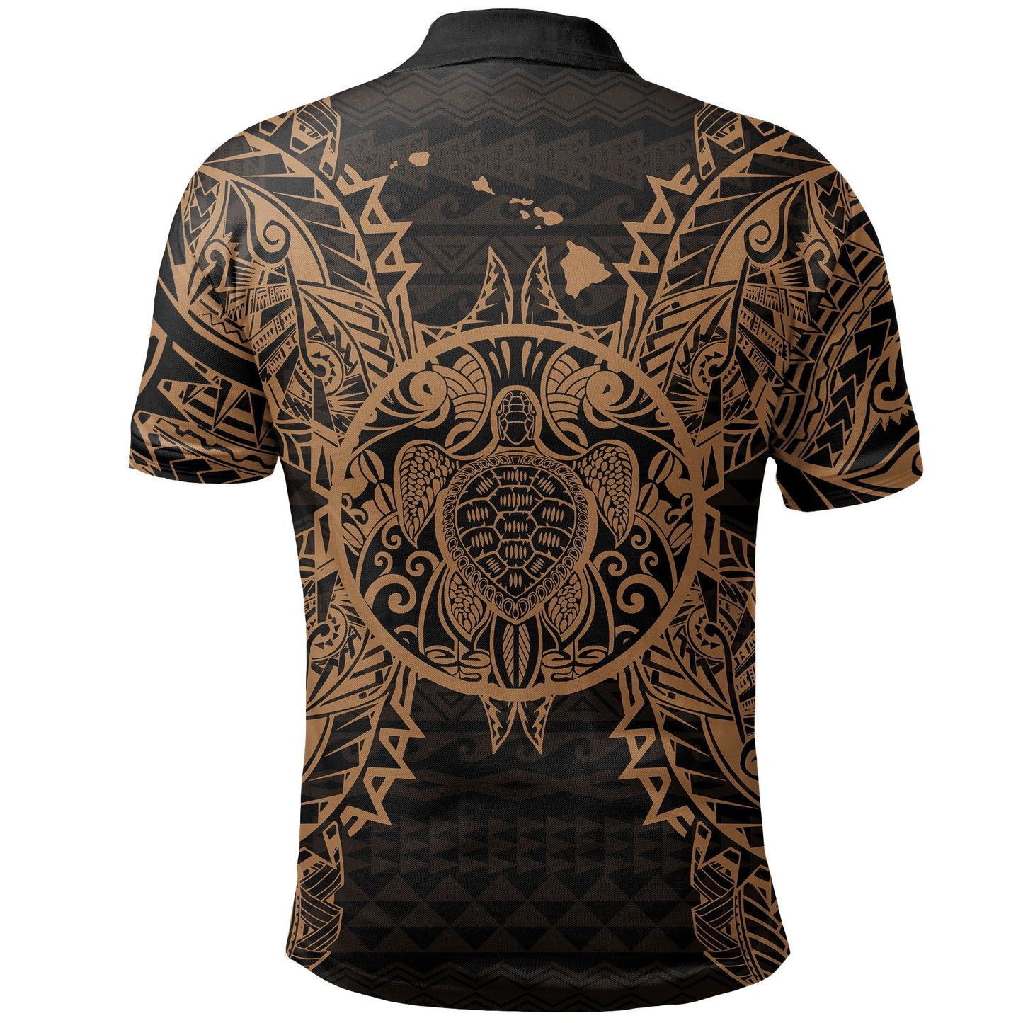 Hawaii Polo Shirt - Hawaii Map Polynesian Turtle Gold