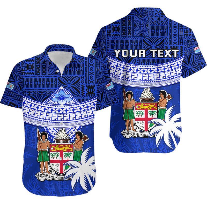 Custom Personalised Fiji Coat Of Arms Hawaiian Shirt Polynesian Tapa Palm Tree