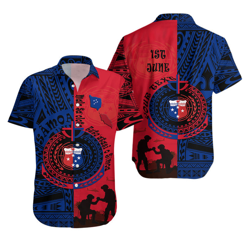Custom Personalised Samoa Independence Day Hawaiian Shirt Military Polynesian Pattern